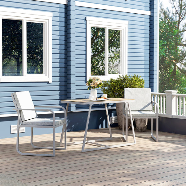 Salon de jardin extérieur 2 personnes, table de jardin extérieure avec 2 chaises, 4 coussins amovibles lavables, cadre en acier, table 72 cm, mobilier de jardin, terrasse, patio, gris