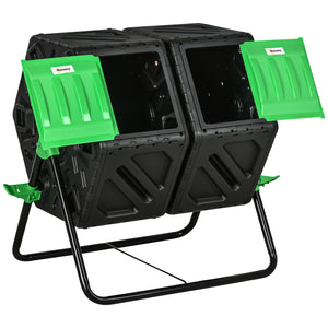 Composteur de jardin - bac à compost pour déchets - rotatif 360° - double chambre 130 L - acier PP noir