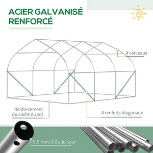 Serre de jardin tunnel, 10,4 m², serre de jardin, anti-UV, porte zippée enroulable, fenêtres en maille, tube d'acier galvanisé et PE 140g/㎡, 350 x 300 x 200 cm, blanc