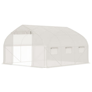 Serre de jardin tunnel, 10,4 m², serre de jardin, anti-UV, porte zippée enroulable, fenêtres en maille, tube d'acier galvanisé et PE 140g/㎡, 350 x 300 x 200 cm, blanc