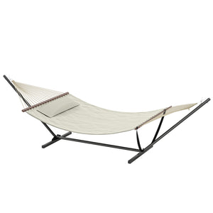 Hamac sur pied avec oreiller, hamac avec support acier, avec barres d'écartement, pour camping en plein air, plage, crème