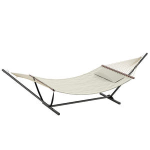 Hamac sur pied avec oreiller, hamac avec support acier, avec barres d'écartement, pour camping en plein air, plage, crème