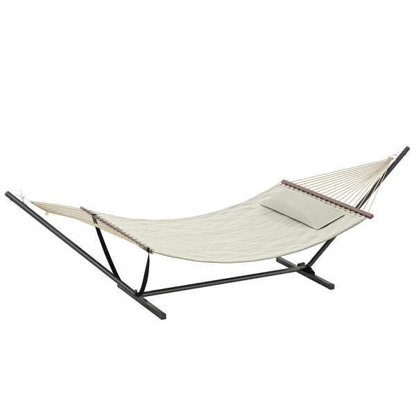 Hamac sur pied avec oreiller, hamac avec support acier, avec barres d'écartement, pour camping en plein air, plage, crème