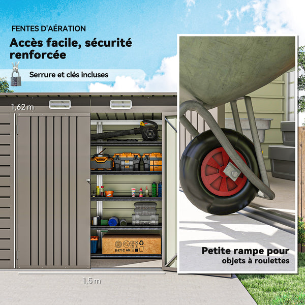 Abri de Jardin en Métal 3 m², Cabane de Jardin 249x121x183cm, Structure en Acier Galvanisé Améliorée, Cabanon Rangement Outils, Gants, Portes Verrouillables, Aérations, Gris Clair
