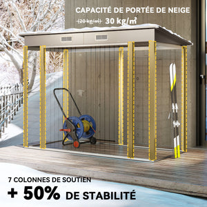 Abri de Jardin en Métal 3 m², Cabane de Jardin 249x121x183cm, Structure en Acier Galvanisé Améliorée, Cabanon Rangement Outils, Gants, Portes Verrouillables, Aérations, Gris Clair