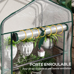 Serre de jardin avec étagères 3 niveaux, serre de balcon, bâche renforcée PVC, châssis en acier, porte zippée enroulable, pour légumes plantes fleurs, 59 x 39 x 127 cm, transparent