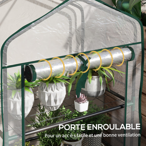 Serre de jardin avec étagères 3 niveaux, serre de balcon, bâche renforcée PVC, châssis en acier, porte zippée enroulable, pour légumes plantes fleurs, 59 x 39 x 127 cm, transparent