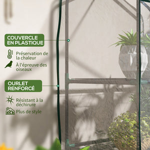 Serre de jardin avec étagères 3 niveaux, serre de balcon, bâche renforcée PVC, châssis en acier, porte zippée enroulable, pour légumes plantes fleurs, 59 x 39 x 127 cm, transparent
