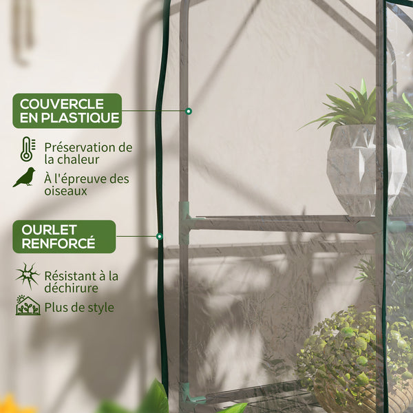 Serre de jardin avec étagères 3 niveaux, serre de balcon, bâche renforcée PVC, châssis en acier, porte zippée enroulable, pour légumes plantes fleurs, 59 x 39 x 127 cm, transparent