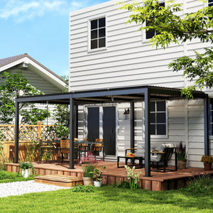 Pergola bioclimatique 3 x 6 m, pergola jardin extérieur avec persiennes manivelle toit réglable en aluminium et crochets, tonnelle de jardin, terrasse, patio, gris foncé