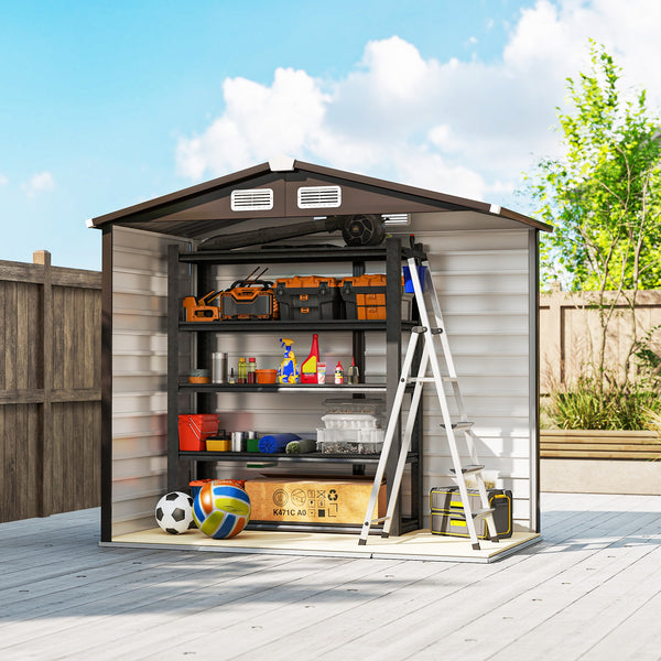 Abri de jardin en métal 2,36 m², cabane de jardin exterieur en acier galvanisé facile à monter, avec kit de fondation, portes doubles avec serrure abri à outils extérieur 213x120x194cm chêne