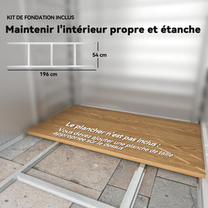 Abri de jardin en métal 2,36 m², cabane de jardin exterieur en acier galvanisé facile à monter, avec kit de fondation, portes doubles avec serrure abri à outils extérieur 213x120x194cm chêne