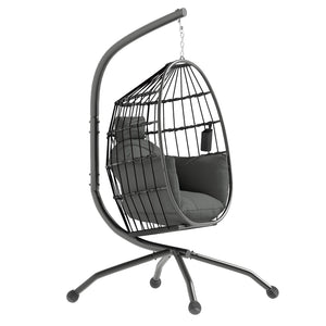 Fauteuil suspendu, fauteuil oeuf suspendu panier pliable, chaise hamac balançoire, avec coussin rembourré, oreiller, porte-gobelet, pour intérieur et extérieur, gris foncé