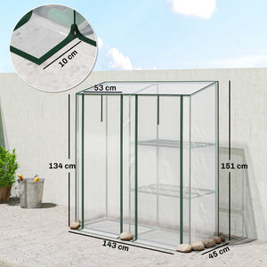 Serre de Jardin avec étagères 3 niveaux, Petite Serre de Balcon en Bâche PVC et Châssis Acier, 2 Portes Enroulables, pour Légumes Plantes Fleurs, 143 x 45 x 151 cm, Transparent