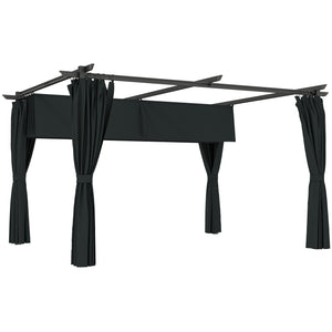 Pergola 4 x 3 m avec Auvent Rétractable et Rideaux, Tonnelle Extérieure UPF30+ pour Jardin, Patio, Terrasse, Gris foncé