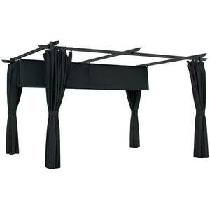 Pergola 4 x 3 m avec Auvent Rétractable et Rideaux, Tonnelle Extérieure UPF30+ pour Jardin, Patio, Terrasse, Gris foncé