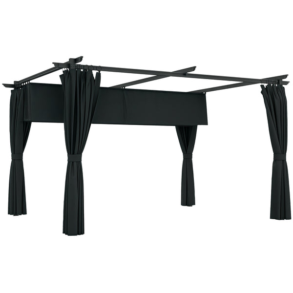 Pergola 4 x 3 m avec Auvent Rétractable et Rideaux, Tonnelle Extérieure UPF30+ pour Jardin, Patio, Terrasse, Gris foncé