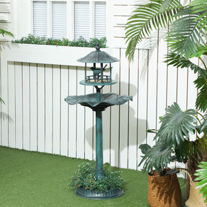 Bain d'oiseaux Abreuvoir pour Oiseaux jardinière 3 en 1 dim. Ø 50 x 113H cm polypropylène vert-de-gris