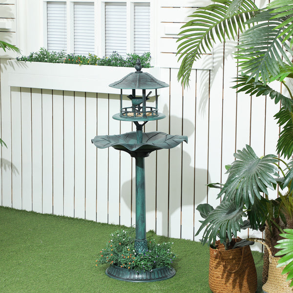 Bain d'oiseaux Abreuvoir pour Oiseaux jardinière 3 en 1 dim. Ø 50 x 113H cm polypropylène vert-de-gris
