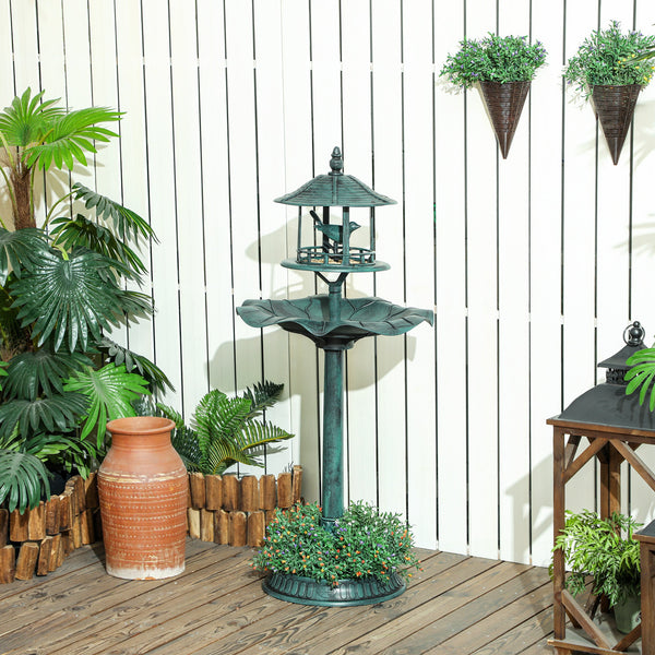 Bain d'oiseaux Abreuvoir pour Oiseaux jardinière 3 en 1 dim. Ø 50 x 113H cm polypropylène vert-de-gris