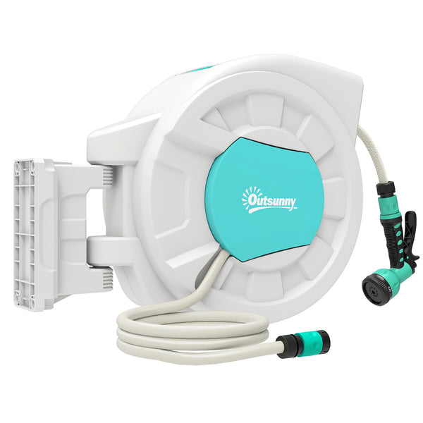 Enrouleur tuyau arrosage, dévidoir de tuyaux d'eau, 35+2 m, avec support mural + poignée, pivotant à 180°, 7 options de jets d'arrosage, gris clair