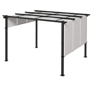 Pergola avec 3 toiles coulissantes 3,5 x 3 x 2,35 m structure acier noir toile polyester haute densité gris clair
