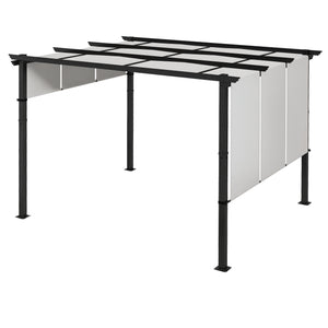 Pergola avec 3 toiles coulissantes 3,5 x 3 x 2,35 m structure acier noir toile polyester haute densité gris clair