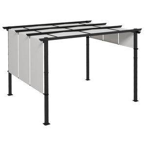 Pergola avec 3 toiles coulissantes 3,5 x 3 x 2,35 m structure acier noir toile polyester haute densité gris clair