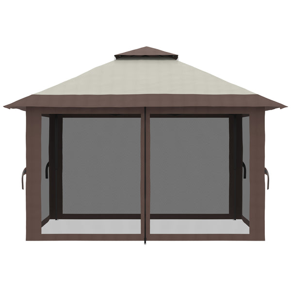 Tonnelle de jardin extérieur barnum de jardin pop-up tente pliant 4 x 4 m double toit protection UV 50+ 4 moustiquaires, 4 sacs de sable, 1 sac de transport tissu Oxford métal beige et marron