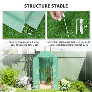 Serre de jardin PE avec étagère 2 niveaux, serre de balcon, bâche renforcée 140 g/m², châssis en acier, porte zippée enroulable, pour légumes plantes fleurs, 186 x 120 x 190 cm, vert
