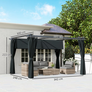 Pergola 4 x 3 m avec Auvent Rétractable et Rideaux, Tonnelle Extérieure UPF30+ pour Jardin, Patio, Terrasse, Gris foncé