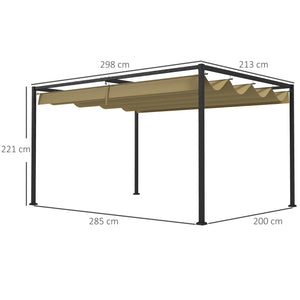 Pergola coulissante pergola rétractable 3 x 2 m structure métal époxy anticorrosion toile polyester haute densité 180 g/m² incluse kaki