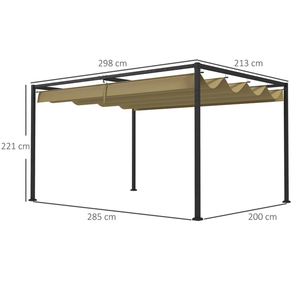Pergola coulissante pergola rétractable 3 x 2 m structure métal époxy anticorrosion toile polyester haute densité 180 g/m² incluse kaki
