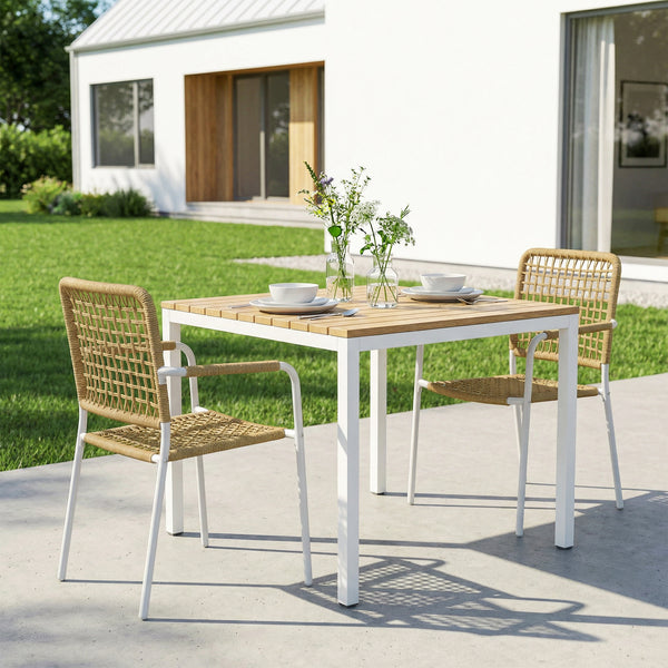 Lot de 2 Chaises de Jardin en Résine Tressée, Chaise de Salle à Manger Empilables avec Accoudoirs et Dossier, Fauteuil de Jardin Exterieur pour Balcon Terrasse Patio, Jaune
