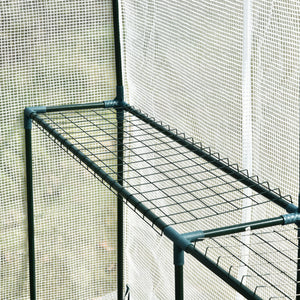 Serre de jardin PE avec étagère 2 niveaux, serre de balcon, bâche renforcée 140 g/m², châssis en acier, porte zippée enroulable, pour légumes plantes fleurs, 186 x 120 x 190 cm, blanc