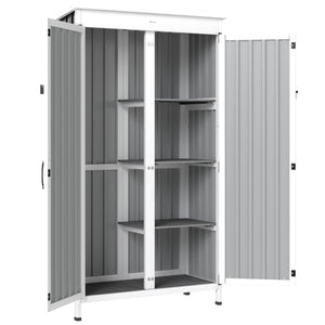 Armoire de Jardin en Bois et Acier Galvanisé, 3 Étagères Amovibles, Portes Doubles avec Fermeture Métallique, Toit en Asphalte Hydrofuge, Base Surélevée, Armoire à Outils pour Jardin, Noir