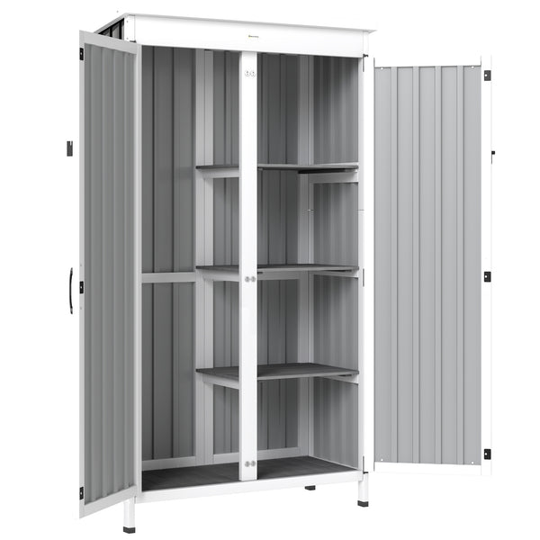 Armoire de Jardin en Bois et Acier Galvanisé, 3 Étagères Amovibles, Portes Doubles avec Fermeture Métallique, Toit en Asphalte Hydrofuge, Base Surélevée, Armoire à Outils pour Jardin, Noir