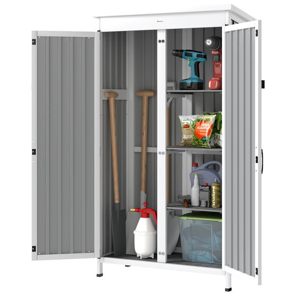 Armoire de Jardin en Bois et Acier Galvanisé, 3 Étagères Amovibles, Portes Doubles avec Fermeture Métallique, Toit en Asphalte Hydrofuge, Base Surélevée, Armoire à Outils pour Jardin, Noir
