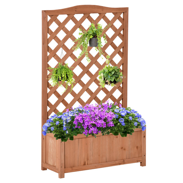 Jardinière avec treillis, bac à fleurs, lit surélevé, pour plantes grimpantes, légumes, fleurs, en bois massif, intérieur et extérieur, cour, jardin, balcon, 70 x 28 x 117 cm, marron
