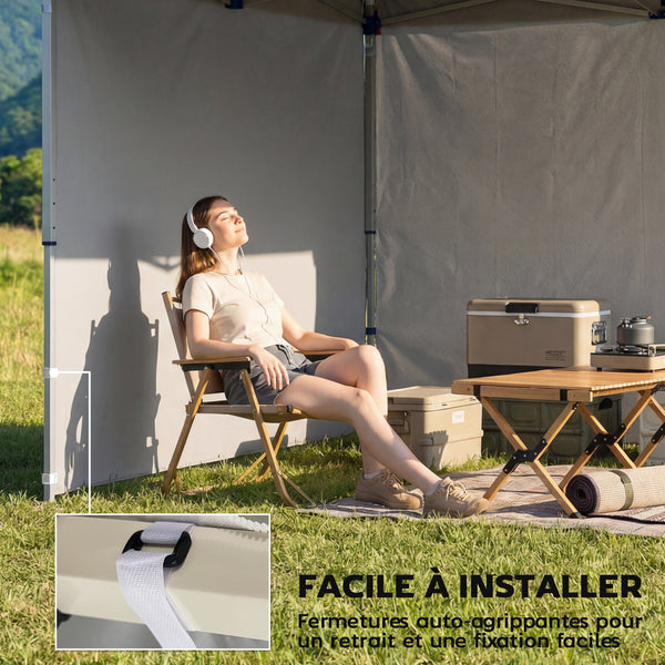 Lot de 3 parois latérales pour tonnelle de 3 x 3 m, Panneaux Latéraux pour pavillon, fermeture éclair, en tissu Oxford, blanc