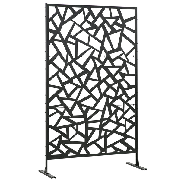 Panneau brise-vue jardin balcon décoratif extérieur à motif géométrique ajouré en acier 122 x 45 x 198 cm noir