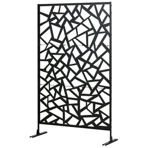 Panneau brise-vue jardin balcon décoratif extérieur à motif géométrique ajouré en acier 122 x 45 x 198 cm noir