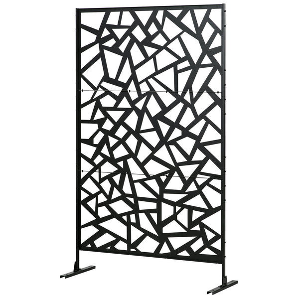 Panneau brise-vue jardin balcon décoratif extérieur à motif géométrique ajouré en acier 122 x 45 x 198 cm noir