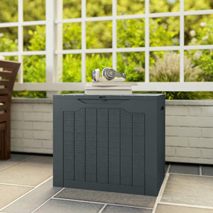 Coffre de rangement extérieur 97L avec poignées encastrées, malle de rangement extérieur étanche pour jardin terrasse, 56 x 41 x 50 cm, gris foncé