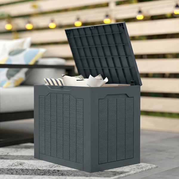 Coffre de rangement extérieur 97L avec poignées encastrées, malle de rangement extérieur étanche pour jardin terrasse, 56 x 41 x 50 cm, gris foncé