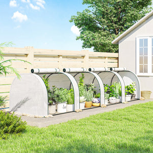 Mini Serre de Jardin Mini Serre Tunnel Serre à Tomates 4 x 1 x 0,8 m Acier Plastique Haute Densité Anti-UV 4 Portes avec Zip Enroulables Blanc