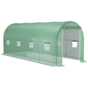 Serre de Jardin Tunnel Surface Sol 10 m² 5L x 2l x 2,05H m châssis Tubulaire renforcé Porte zippée 8 fenêtres enroulables Vert