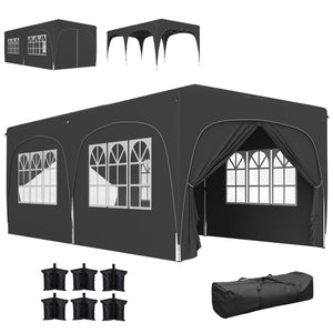 Tonnelle de jardin extérieure 3 x 6 m, tonnelle pliante pop up, hauteur réglable, sac de transport et sacs de sable, protection UPF50+, barnum pliant pour camping, festival, patio, gris foncé