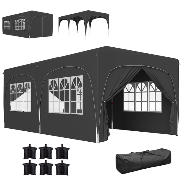 Tonnelle de jardin extérieure 3 x 6 m, tonnelle pliante pop up, hauteur réglable, sac de transport et sacs de sable, protection UPF50+, barnum pliant pour camping, festival, patio, gris foncé