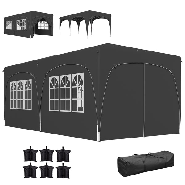 Tonnelle de jardin extérieure 3 x 6 m, tonnelle pliante pop up, hauteur réglable, sac de transport et sacs de sable, protection UPF50+, barnum pliant pour camping, festival, patio, gris foncé